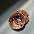 Pair of 54mm Red titanium flat burrs for DF54 Coffee Grinder - against turquoise background 