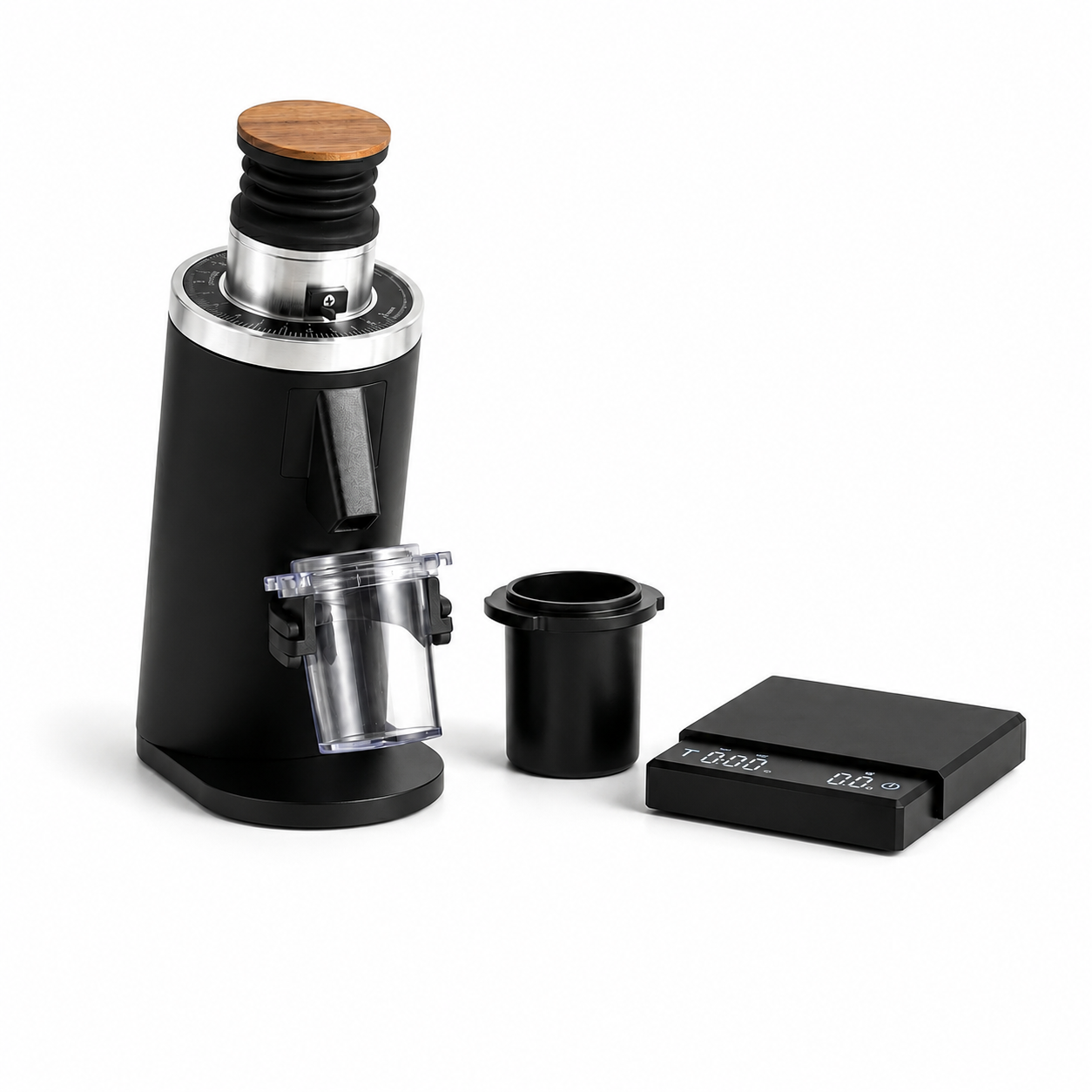 Black DF54 Espresso Bundle - Grinder with Black andoised aluminium dosing cup and Grind Logic mini Espresso Scale - Grind Logic 