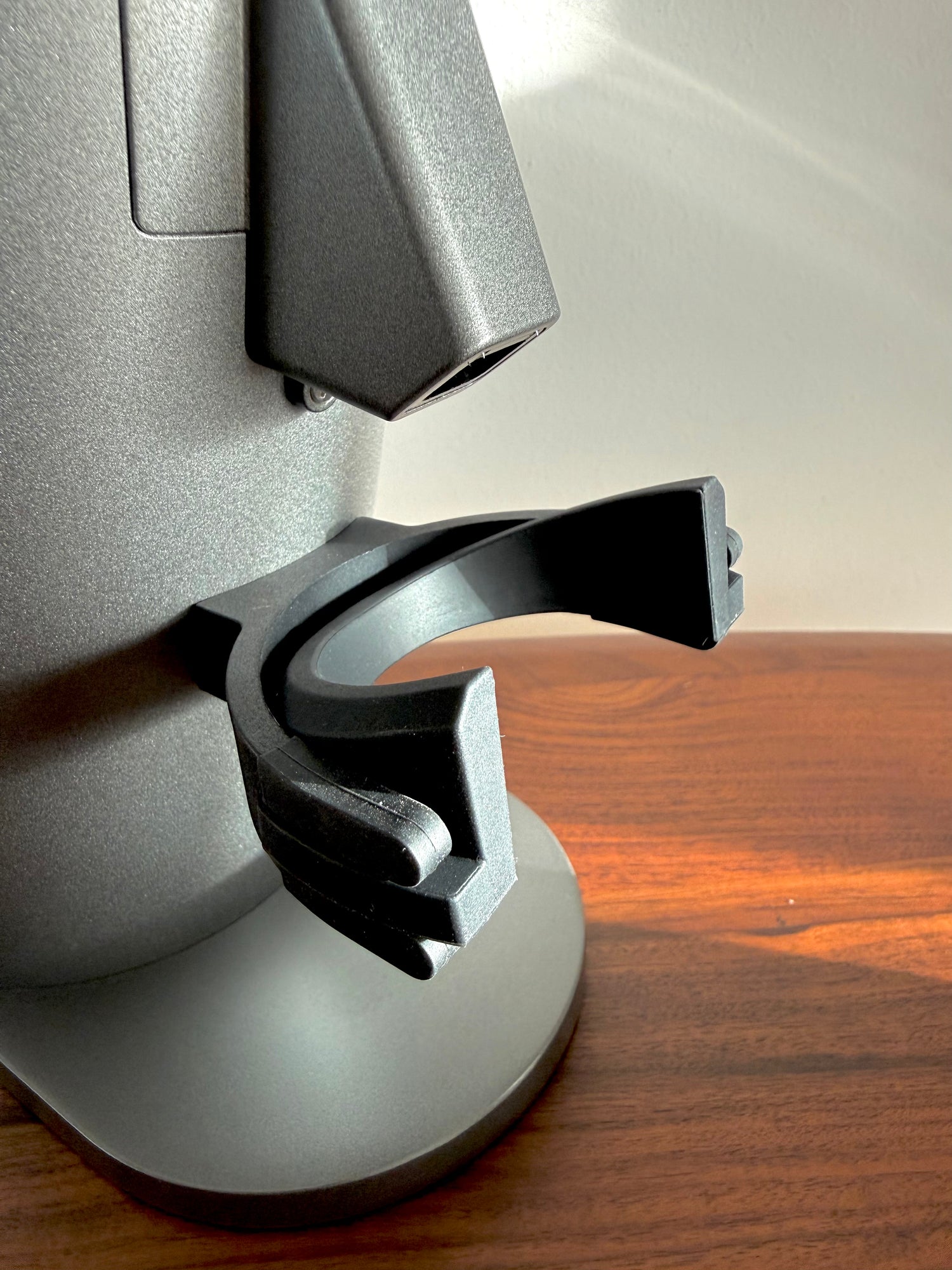 Portafilter fork angled rubber adapter on grey DF54 Coffee Grinder - Grind Logic