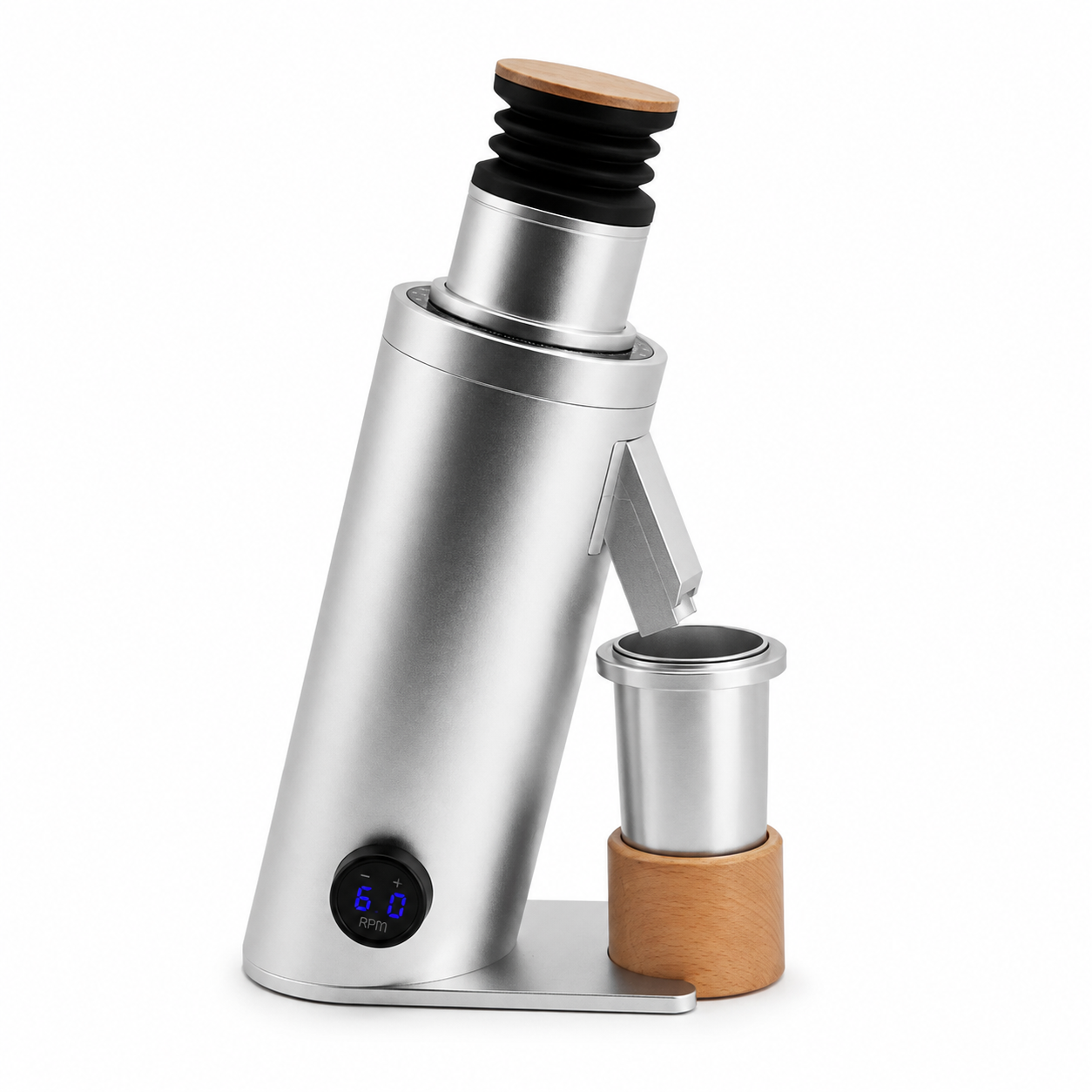 Silver DF64V V3 variable-speed single-dose coffee grinder with bellows and dosing cup - Grind Logic