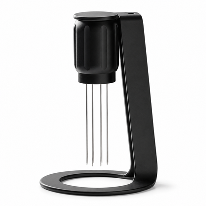 Black Grind Logic Magnetic WDT Tool with 8-needle espresso distribution stand