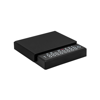 Grind Logic Mini Espresso Scale in black with digital weight and timer display